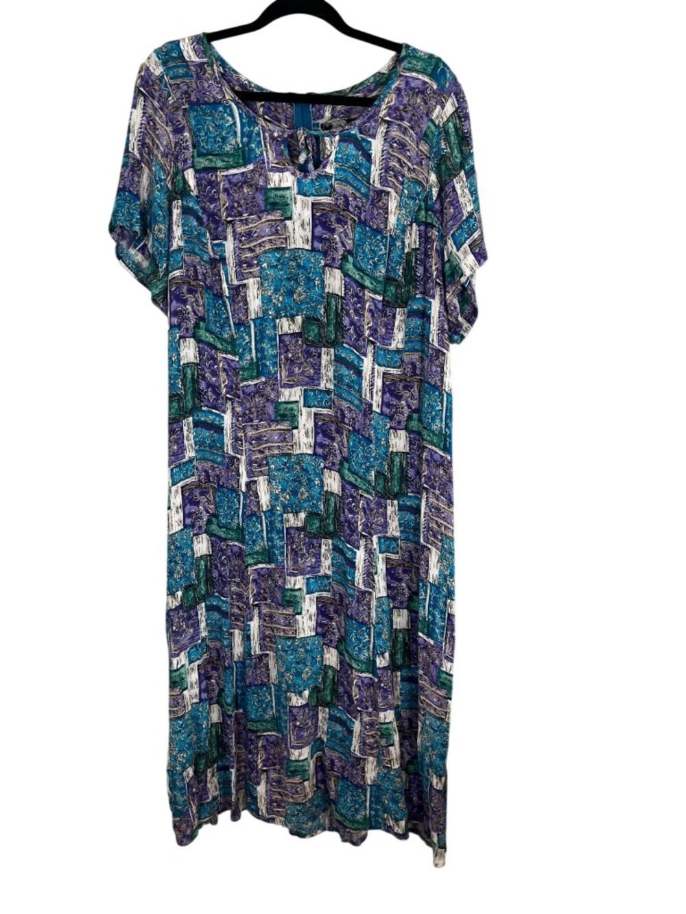 Vintage Floral Patchwork Dress Blue 22W Festival Retro Colorful Artsy Boho indie